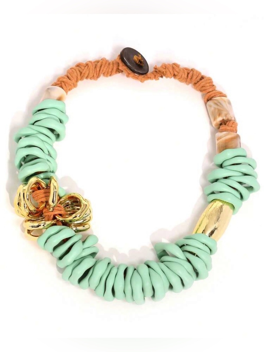 Mint Green Beaded Statement Necklace - Gold Accent